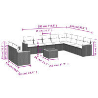 vidaXL 11-tlg. Garten-Sofagarnitur mit Kissen Schwarz Poly Rattan