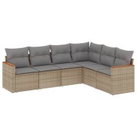 vidaXL 6-tlg. Garten-Sofagarnitur mit Kissen Beige Poly Rattan