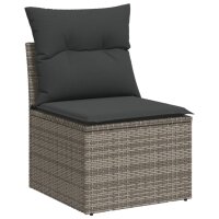 vidaXL 7-tlg. Garten-Sofagarnitur mit Kissen Grau Poly Rattan