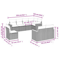 vidaXL 8-tlg. Garten-Sofagarnitur mit Kissen Grau Poly Rattan