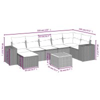 vidaXL 8-tlg. Garten-Sofagarnitur mit Kissen Grau Poly Rattan