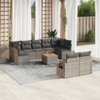 vidaXL 10-tlg. Garten-Sofagarnitur mit Kissen Grau Poly...