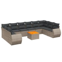 vidaXL 11-tlg. Garten-Sofagarnitur mit Kissen Grau Poly...