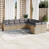 vidaXL 10-tlg. Garten-Sofagarnitur mit Kissen Beige Poly...