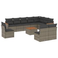 vidaXL 11-tlg. Garten-Sofagarnitur mit Kissen Grau Poly...