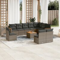 vidaXL 11-tlg. Garten-Sofagarnitur mit Kissen Grau Poly...