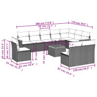 vidaXL 11-tlg. Garten-Sofagarnitur mit Kissen Grau Poly Rattan