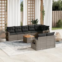 vidaXL 9-tlg. Garten-Sofagarnitur mit Kissen Grau Poly Rattan