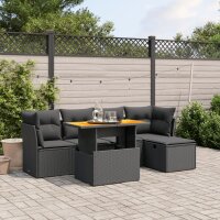 vidaXL 6-tlg. Garten-Sofagarnitur mit Kissen Schwarz Poly Rattan