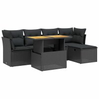 vidaXL 6-tlg. Garten-Sofagarnitur mit Kissen Schwarz Poly Rattan