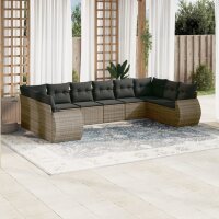 vidaXL 10-tlg. Garten-Sofagarnitur mit Kissen Grau Poly...