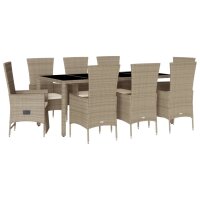 vidaXL 9-tlg. Garten-Essgruppe mit Kissen Beige Poly Rattan