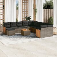 vidaXL 12-tlg. Garten-Sofagarnitur mit Kissen Grau Poly Rattan