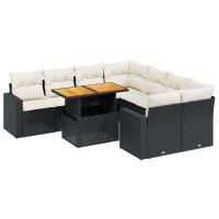 vidaXL 9-tlg. Garten-Sofagarnitur mit Kissen Schwarz Poly Rattan