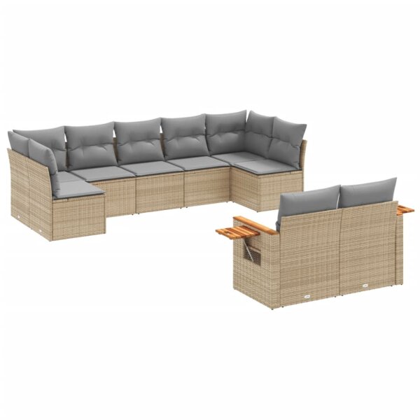 vidaXL 9-tlg. Garten-Sofagarnitur mit Kissen Beige Poly Rattan