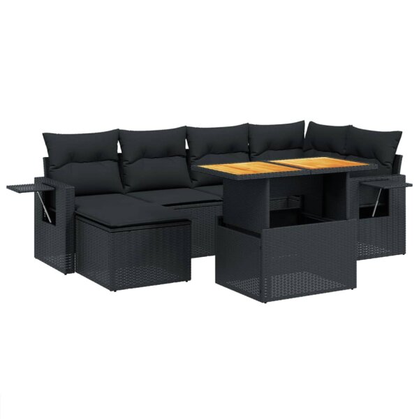 vidaXL 7-tlg. Garten-Sofagarnitur mit Kissen Schwarz Poly Rattan