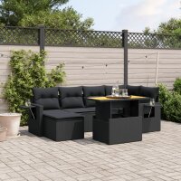 vidaXL 7-tlg. Garten-Sofagarnitur mit Kissen Schwarz Poly Rattan