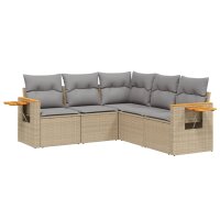 vidaXL 5-tlg. Garten-Sofagarnitur mit Kissen Beige Poly Rattan