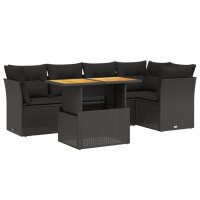 vidaXL 5-tlg. Garten-Sofagarnitur mit Kissen Schwarz Poly Rattan