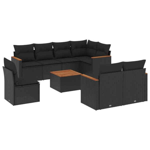 vidaXL 9-tlg. Garten-Sofagarnitur mit Kissen Schwarz Poly Rattan