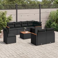 vidaXL 9-tlg. Garten-Sofagarnitur mit Kissen Schwarz Poly Rattan