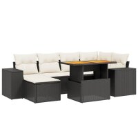 vidaXL 7-tlg. Garten-Sofagarnitur mit Kissen Schwarz Poly Rattan