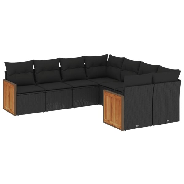 vidaXL 8-tlg. Garten-Sofagarnitur mit Kissen Schwarz Poly Rattan