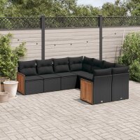 vidaXL 8-tlg. Garten-Sofagarnitur mit Kissen Schwarz Poly Rattan