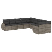 vidaXL 10-tlg. Garten-Sofagarnitur mit Kissen Grau Poly...