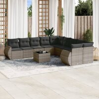 vidaXL 10-tlg. Garten-Sofagarnitur mit Kissen Grau Poly...