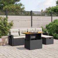 vidaXL 6-tlg. Garten-Sofagarnitur mit Kissen Schwarz Poly...