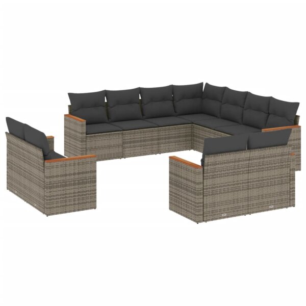 vidaXL 11-tlg. Garten-Sofagarnitur mit Kissen Grau Poly Rattan