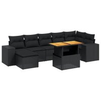 vidaXL 8-tlg. Garten-Sofagarnitur mit Kissen Schwarz Poly Rattan