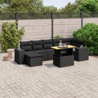 vidaXL 8-tlg. Garten-Sofagarnitur mit Kissen Schwarz Poly Rattan