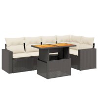 vidaXL 6-tlg. Garten-Sofagarnitur mit Kissen Schwarz Poly Rattan