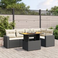 vidaXL 6-tlg. Garten-Sofagarnitur mit Kissen Schwarz Poly Rattan