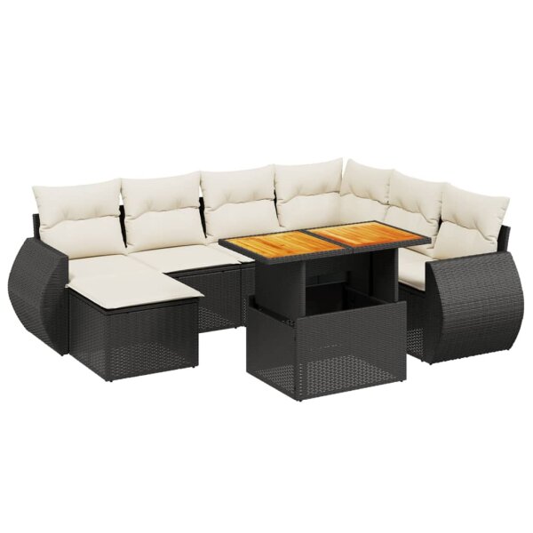 vidaXL 8-tlg. Garten-Sofagarnitur mit Kissen Schwarz Poly Rattan