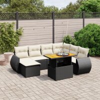 vidaXL 8-tlg. Garten-Sofagarnitur mit Kissen Schwarz Poly Rattan