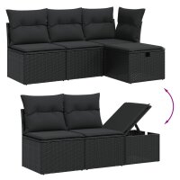 vidaXL 7-tlg. Garten-Sofagarnitur mit Kissen Schwarz Poly Rattan