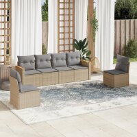 vidaXL 6-tlg. Garten-Sofagarnitur mit Kissen Beige Poly Rattan