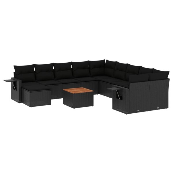 vidaXL 14-tlg. Garten-Sofagarnitur mit Kissen Schwarz Poly Rattan