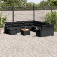 vidaXL 14-tlg. Garten-Sofagarnitur mit Kissen Schwarz Poly Rattan