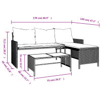 vidaXL Gartensofa in L-Form mit Tisch und Kissen Hellgrau Poly Rattan