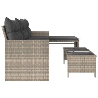 vidaXL Gartensofa in L-Form mit Tisch und Kissen Hellgrau Poly Rattan