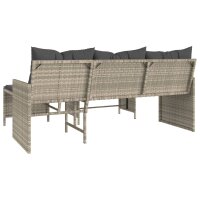 vidaXL Gartensofa in L-Form mit Tisch und Kissen Hellgrau Poly Rattan