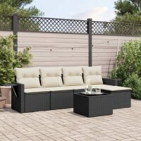 vidaXL 6-tlg. Garten-Sofagarnitur mit Kissen Schwarz Poly Rattan