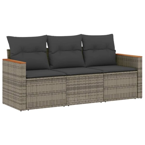 vidaXL 3-tlg. Garten-Sofagarnitur mit Kissen Grau Poly Rattan