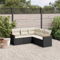 vidaXL 5-tlg. Garten-Sofagarnitur mit Kissen Schwarz Poly Rattan