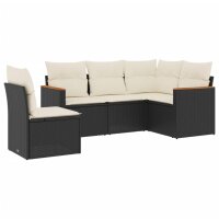 vidaXL 5-tlg. Garten-Sofagarnitur mit Kissen Schwarz Poly Rattan