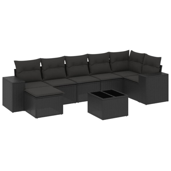 vidaXL 8-tlg. Garten-Sofagarnitur mit Kissen Schwarz Poly Rattan